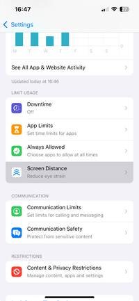 Screen Distance setup on Iphone